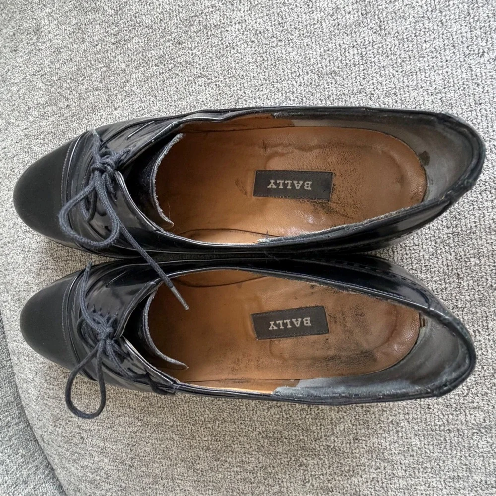 Bally Mens Black Leather Cap Toe Oxford Dress Shoes Size 10 D Made in‎ Italy